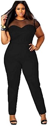 QIYUSHOW Women's Black Solid Lace Plus Size Jumpsuits Rompers (3X-Large, Black)