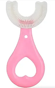 U Shaped Toothbrush for Kids Manual Whitening Toothbrush Silicone Brush Head for Kids Children Infant Toothbrush For 2-6 Years Mouth-Cleaning (2-6 YEAR, PINK)