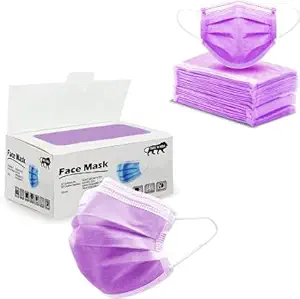 Vonzee 3 Ply Disposable Face Mask Non Woven Fabric Mask With 3 Layer Protection and Comfortable Nose Clip Export Quality Use And Throw Masks For Unisex (Pack of 100, Lilac)