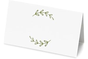 KIRSTEN MCMILLAN 50 Green Leaf Name Place Cards - 8cm by 4cm Place Name Cards for Table Setting, Christmas, Parties, & Wedding Decoration (Pack of 50)