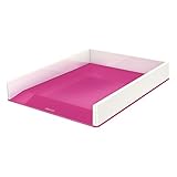 Zweifarbiger Briefkorb in weiß und leuchtendem pink mit glänzender Oberfläche, Für eine moderne, übersichtliche Organisation von A4 Dokumenten, Zeitschriften und Katalogen, Perfekt für Zuhause oder im Büro, Einfache Handhabung dank ergonomischer Form