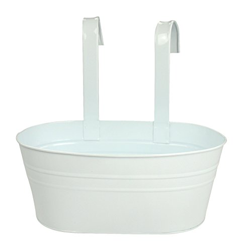 Metall Hängetopf mit zwei Henkeln 2 Stück groß weiß - 2