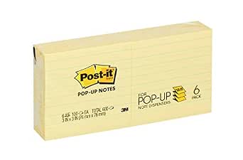 Post-It Pop-Up Notes, 3 X 3-Inches, Canary Yellow, Lined, 6-Pads/Pack (999992564914)