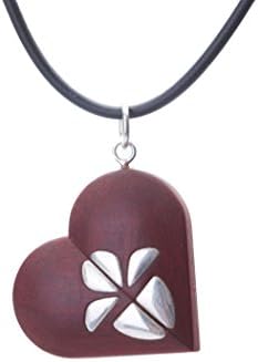 Illusionist Locket Necklace Heart Shaped Locket with Pictures Wooden Handmade Picture Locket, Light-Brown, Silver Butterfly