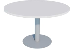 EUROMOF Mesa de Reuniones, Redonda, Blanco. 100Ø. con Base Cilíndrica.