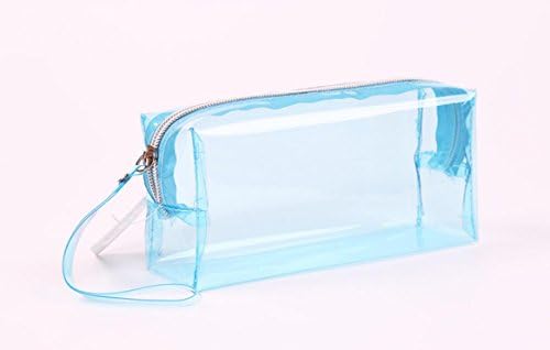 kangqi Transparent Pencil Case Solid Color with Zipper Cosmetic Bag (Light Blue)