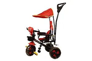 Savii Life Kids Tricycle with Push Bar Full Metal Frame & Anti-Slip Pedals, 1.5 to 5 Years, Carrying Capacity up to 25 Kg with Protection Umbrella (RED)