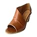 Produktbild Tohole Casual Sandalen Mit Wurzel Damen Böhmen Sommerschuhe Strandschuhe Leder Peep Toe Sommer Absatz Hinten Geschlossen Vintage RöMersandalen Outdoor Schuhe(Persimmon,39 EU)