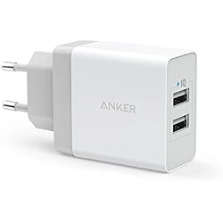 Anker Cargador de pared con entrada USB (2 x USB, 24 W, 2.4 A), Cargador USB Anker 24W 2 puertos con tecnología PowerIQ, cargador de viaje para iPhone, iPad, Samsung Galaxy, Note, Nexus, HTC