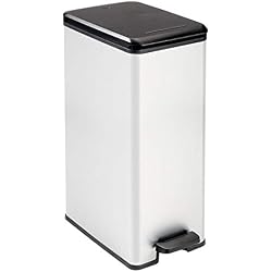CURVER | Poubelle Slim 40L, Argent, Metal bins, 39,3x25x60,7 cm