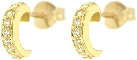 ERCE Hoop Earrings Cubic Circonia 14K Solid Yellow Gold