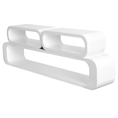 WOLTU RG9230ws-1 Wandregal 3er Set Bücherregal Hängeregal Regale Büroregal Holz CD Buch Lounge Design Retro Weiß - 2