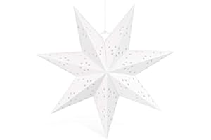 WISHSTAR Linternas Papel Estrella Navidad, Estrella Diámetro 45 cm Plegables Ahuecan Colgantes Linternas para Decorativas de Fiesta de Navidad Habitaciones, Cumpleaños y Bodas (Blanco 1pcs)