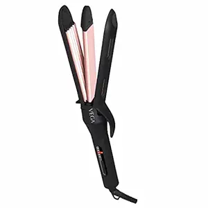 VEGA K-Glam Advanced 3 In 1 Hair Styler With Adjustable Temperature & Heat Protection Covers- Straightener, Curler & Crimper (VHSCC-04), Rose Gold