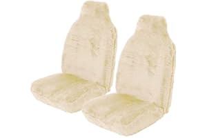 Carseatcover-UK Front Pair of Faux Fur Furry CREAM SHEEPSKIN Car Seat Covers - Universal Fit - Suitable for Cars, Vans, MPV's SUV's