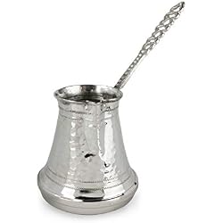 Nosy Nomad Cafetière Turque: Cafetière en Cuivre Plaqué Argent Cezve pour Café Turc | Ibrik cafetière Arabe avec poignée | Pot en cuivre martelé Ottoman Fait Main | 6 portions
