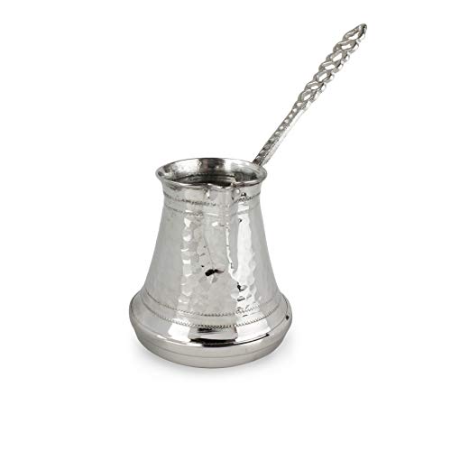 Nosy Nomad Cafetière Turque: Cafetière en Cuivre Plaqué Argent Cezve pour Café Turc | Ibrik cafetière Arabe avec poignée | Pot en cuivre martelé Ottoman Fait Main | 6 portions