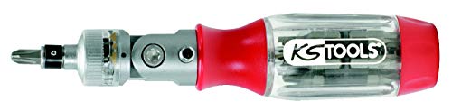 KS Tools 911.2470 Destornillador con carraca con cabeza orientable y cargador de bits, 24 dientes (tamaño: 190 mm, 1/4
