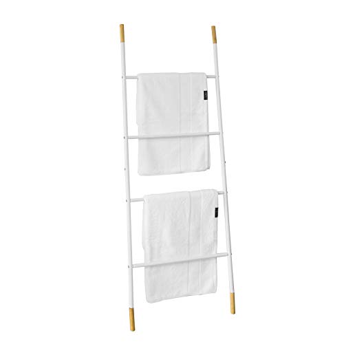 Preisvergleich Produktbild SoBuy FRG264-WN Freistehende Handtuchleiter Handtuchständer Badregal mit 4 Handtuchstangen Kleiderleiter Leiterregal fürs Bad Dekoleiter weiß BH ca.: 51x150cm