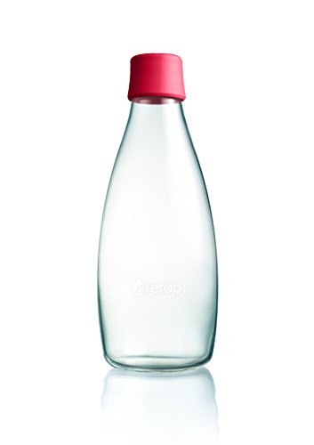 Retap ApS 0,8 L Botella de Agua de Vidrio de borosilicato, Vidrio, Raspberry, 0.8 / Large