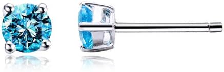 Shiny 925 Sterling Silver Round Shaped Stud Earrings 4mm sky blue Cubic Zirconia
