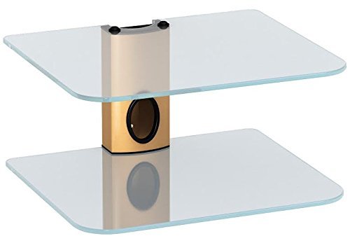 Supporto da parete a parete, DVD, DVD e staffa da parete Sky box, ripiani in vetro doppio trasparente e oro oro colonna (2 ripiani)