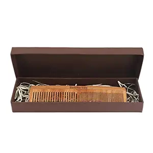 BodyHerbals Dressing Comb, Double Tooth, 100% Neem Wood Gift Pack, Hand Made with Design in Gift box (Cream)
