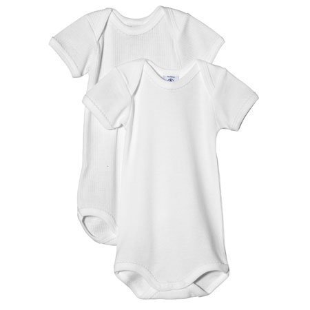 Petit Bateau short sleeve body double pack, white, 1 month