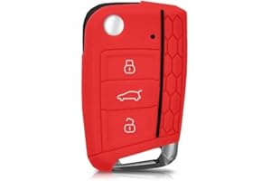 AUTOZOCO Funda Silicona Mando Llave del Coche 3 Botones, Protector Carcasa Llave Coche, Cubierta de Silicona para Llave Coche, Compatible con Volkswagen Golf 7 MK7, Rojo