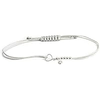 SCHOSCHON Damen Textil-Armband Herz Zirkonia Perlen 925 Silber, Silber-Hellgrau | Schmuck Liebe