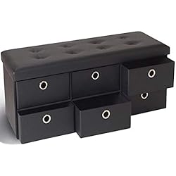 IDMarket - Banc coffre rangement noir 6 tiroirs 100X38X38 cm PVC