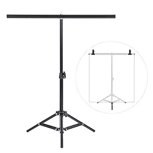 T-Shape Background Backdrop Support Stand Kit 3 Foot Lenght/ 5 Foot Height Adjustable Tripod Stand 2 Tight Clamps for Video Studio Photography (Only T-Stand)