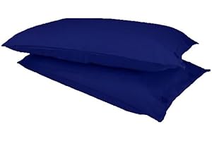 Russo Tessuti Coppia Federe Guanciali con Bottoni Cuscini Tinta Unita in Cotone 52 x 82 cm-Blu