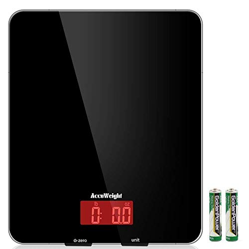 Accuweight Digital Multifunction Food Meat Scale with LCD Display Perfect for Baking Kitchen Cooking, 11lb Capacity by 0.1oz, Tempered Glass surface, Black by Accuweight