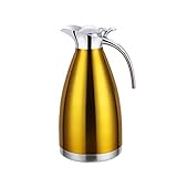 GUOCU Pot de Café 304 Acier Inoxydable Double-Wall Vacuum Isolé Café Pot Thermos Plongeur de café Jus/Lait/Pot d'isolation,Or,2 L（24 Hours Insulation）