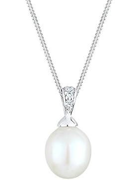 DIAMORE Halskette Klassisch Perle Diamant 0.05 ct. 925 Sterling Silber 45cm