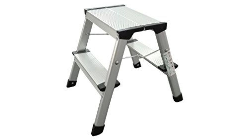 1PLUS Aluminium Tritt / Leiter Trittleiter Klapptritt 2 x 2 Stufen bis 150 kg belastbar, Höhe: ca. 40 cm - 2