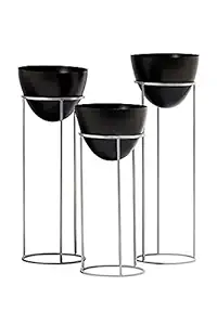 Round Metal Plant Pot Set | Indoor Round Planter with Metal Stand (Set of 3) (Black)