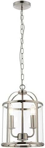 THLC Traditional 2 Light Brushed Silver Nickel Round Hanging Hall Ceiling Lantern