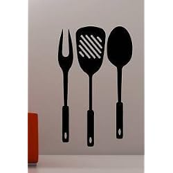 Online Design Géant Cuisine Ustensiles Autocollant Art Mur Décalques en Vinyle - Turquoise