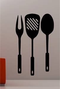 Online Design Géant Cuisine Ustensiles Autocollant Art Mur Décalques en Vinyle - Turquoise