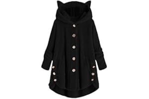 POLPQED Sudaderas de Gran TamañO, Cárdigans Ropa de Franela, Abrigos Con Capucha Con Orejas de Gato Chaquetas - Sueter de Caliente otoño 2021 Oversized Hoodie Mujer Rebeca Abrigos Negro Overcoat S-5XL