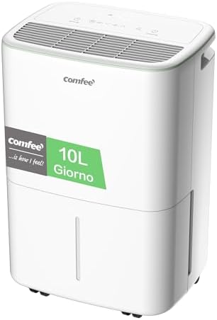 COMFEE' Deumidificatore Casa Muffa 10L/24h, Adatto fino a 16㎡, Tanica da 2.5L, Poco rumoroso, Ruote Piroettanti, Modalità dryer, Doppio drenaggio,Timer, Protezione antitrabocco, CDDOE-10DEN7-QA3(EU)