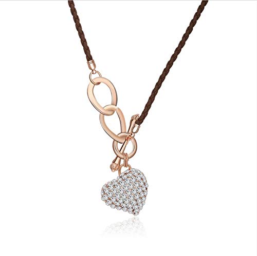 Your boy-HT Crystal Heart Brown Rope Chain Necklace for Women Statement Cupid's Arrow Through Heart Women Necklace Girl Christmas Porn Gift