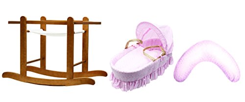 Kinder Valley Baby Bundle BA Pink Moses and Nursing Pillow with Natural Stand