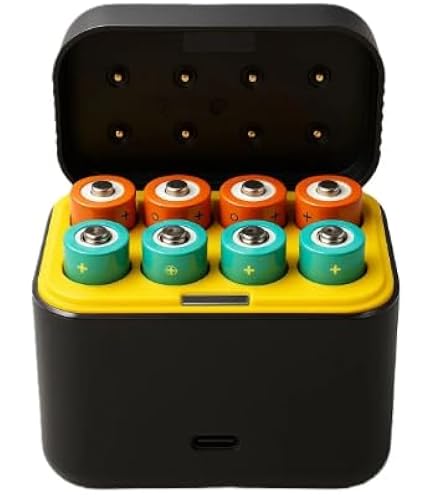 Imuto 8 Piles Rechargeables Lithium AA AAA (4+4) + Chargeur 8 Emplacements - 1.5V Longue Durée