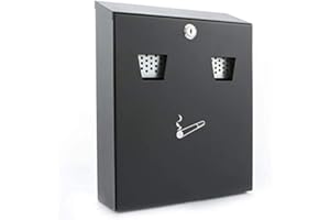 Homespired® Wall Mounted Ash Bin Outdoor Garden Office Heavy Duty Solid Steel Ash tray Cigarette Bin - Scratch Resistant, Powder Coated, Cylinder lock with keys (25.7 x 9.5 x 30 cm)