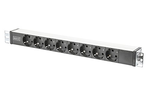 DIGITUS Professional Aluminium Steckdosenleiste, 1HE, 483 mm (19") Schrank Montage, 16A, 250VAC 50/60Hz, 8x Schutzkontaktsteckdose, 1.8 m Zuleitung Schutzkontaktstecker