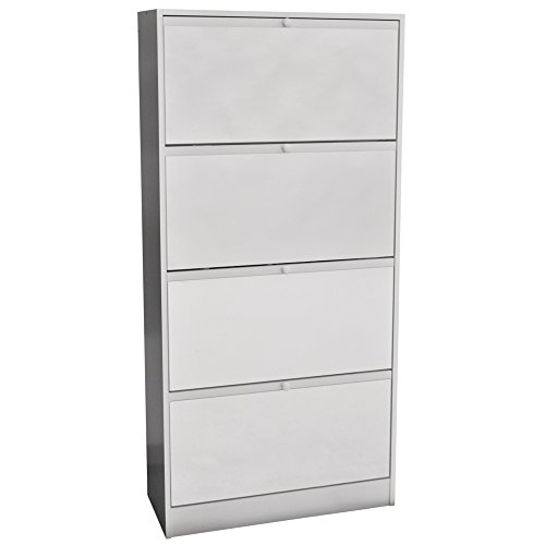 VISAGE - 4 Door Mirrored 24 Pair Shoe Storage Cabinet - White
