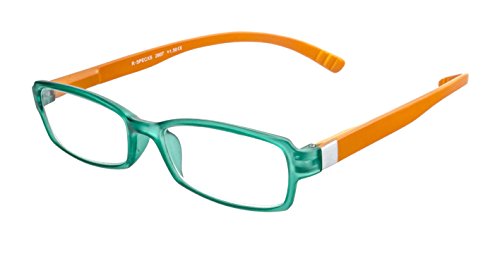 Edison & King Gafas de Lectura para Colgar - una Ayuda para la Lectura con Patillas Extra largas grosores (Verde-Naranja, 3,00 dpt)